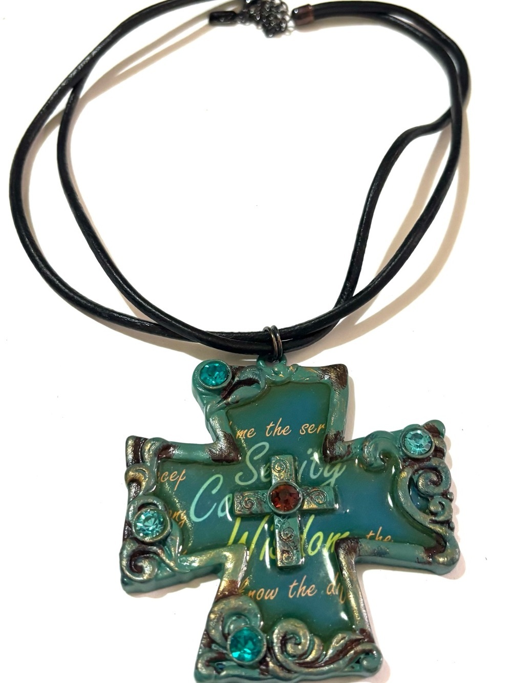 Vintage unisex Turquoise and Teal Cross Pendant Necklace